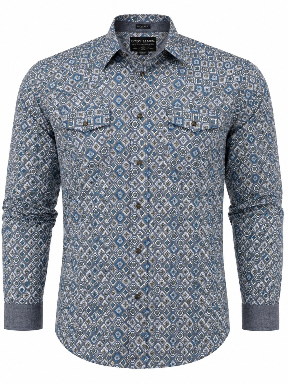 Cody James Regular Fit Western Long Sleeve Button Shirt Men's Blue Geometric XL